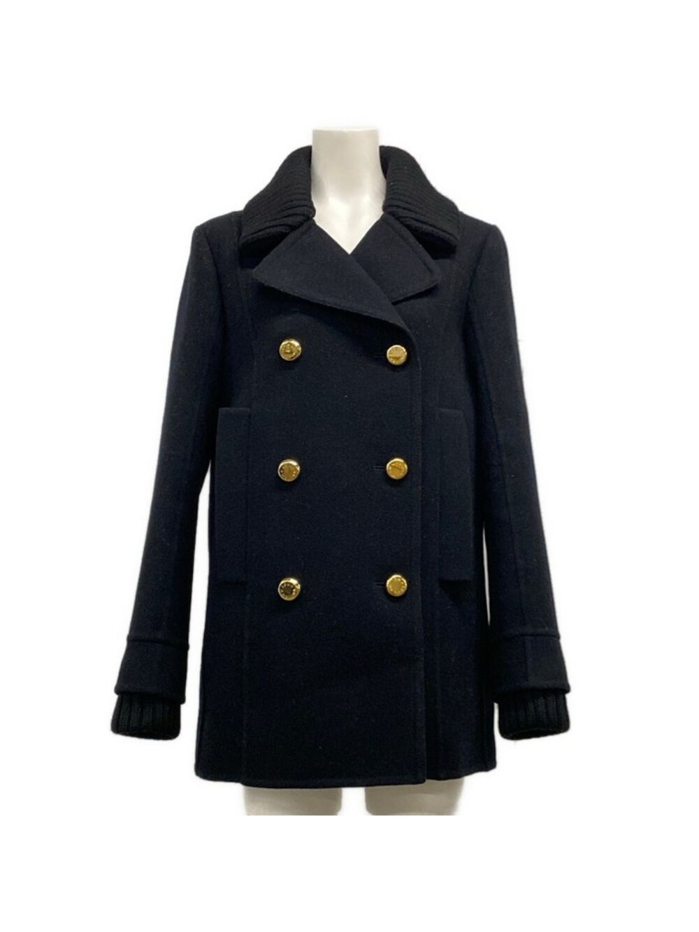 Louis Vuitton Coat 36 S Black Long Sleeve Winter Wool